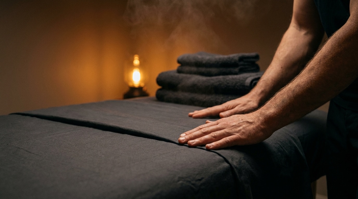 A private massage studio prepared for a session